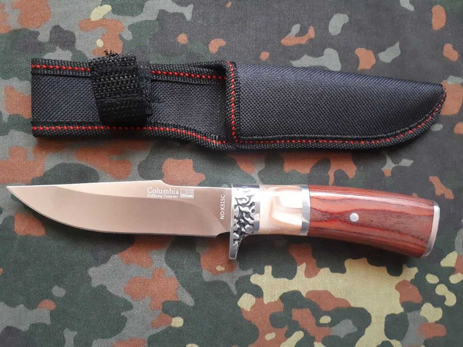 Охотничий нож Columbia K315С 21.5см с деревянной рукояткой и чехлом