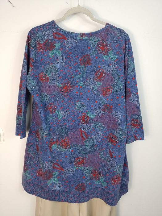 Bawełniana  bluzka r. L XL oversize niebieska we wzory kwiatowe boh