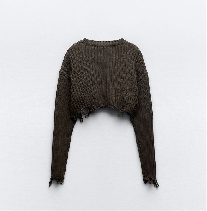 жіноча кофта ZARA з бахромою | Оливково-хафі | В’язана деталь