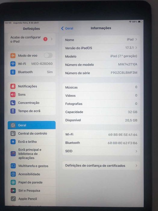 Ipad 7a Geração/ Wi/fi Impecavel