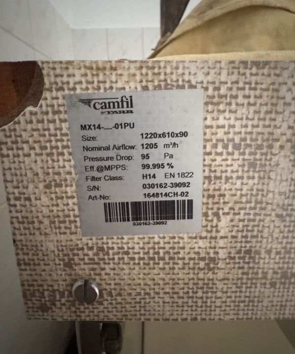 Komora filtracyjna z filtrem HEPA Camfil H14 1205 m³/h