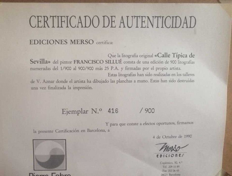 Quadro Litografia "Rua Típica Sevilha" de Francisco Sillué - Numerada