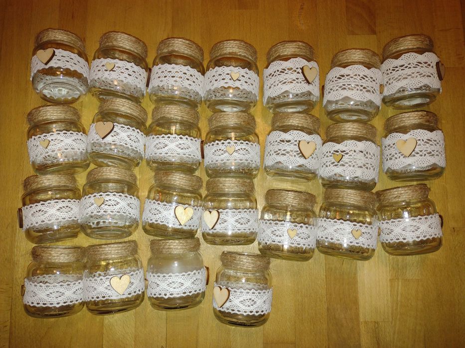 Słoiczki na świeczkę tealight ślub wesele styl rustykalny boho