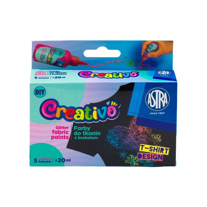 Farby do tkanin z brokatem Astra Creativo 5x20ml. Astra