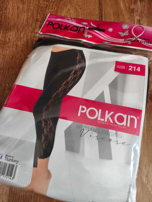 Nowe damskie legginsy czarne koronka 3/4 modne stylowe M