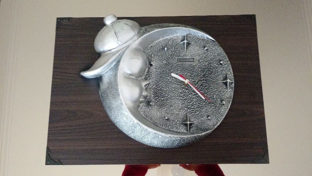 Relógio/ Quadro decorativo de parede ( madeira e cerâmica) com espelho