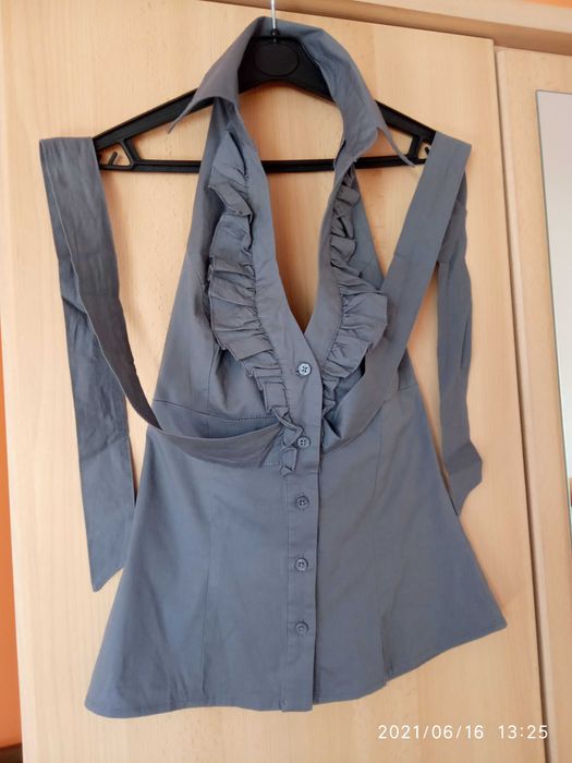 elegancka szara kamizelka damska żabot falbana rozm. SX