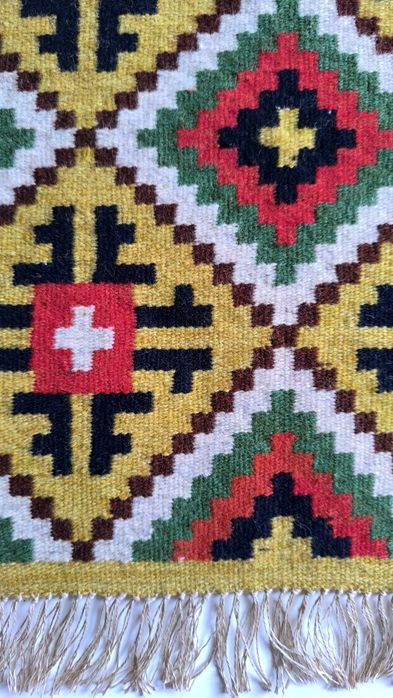 Gobelin kilim makatka z frędzelkami wełniany hand made, vintage