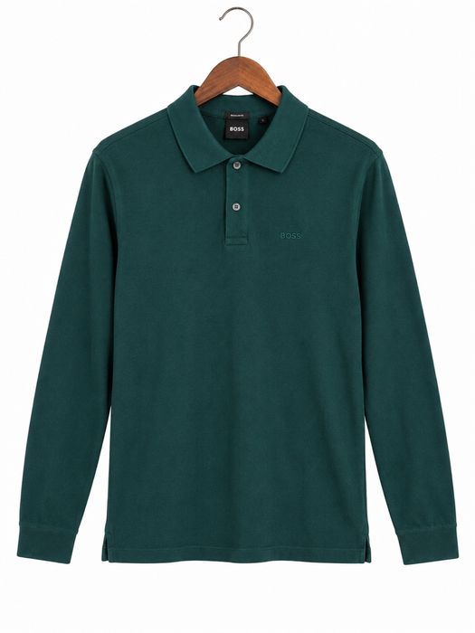 Преміальний лонгслів-поло Hugo Boss оригінла S-M Dark Green