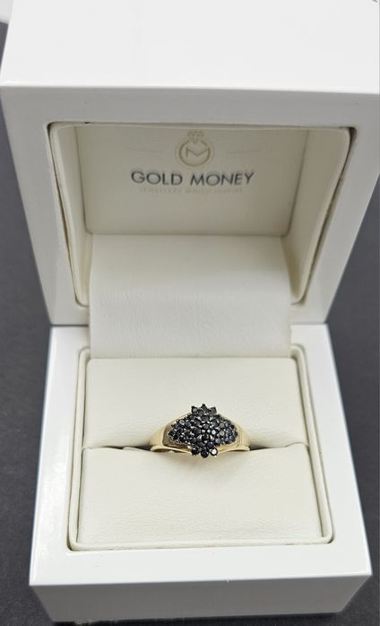 Złoty pierścionek z czarnymi cyrkoniami 585 R16 GOLD MONEY