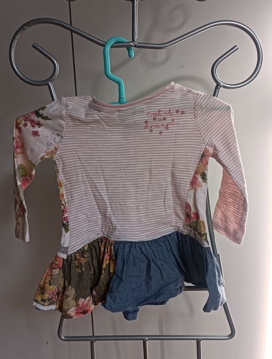 Vestido  flores, riscas e ganga Next