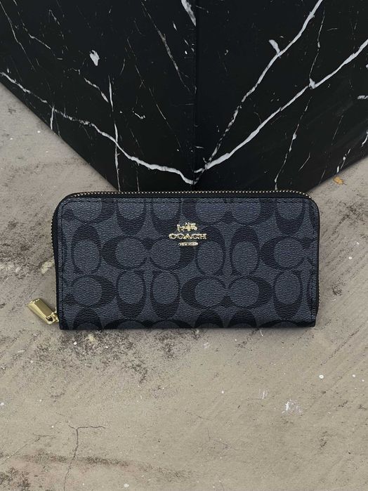 Кошелек женский Coach большой молочний коричневый Коуч