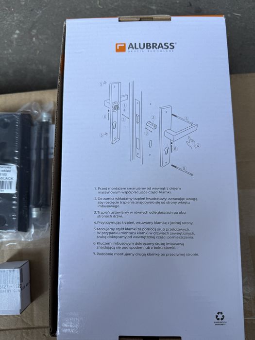 Klamka/Szyld do drzwi zewnetrznych Alubrass Logo czarny 72mm