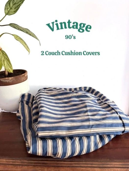 Conjunto de 2 Capas de Almofada – Estilo Vintage Anos 90 – Azul e Bege