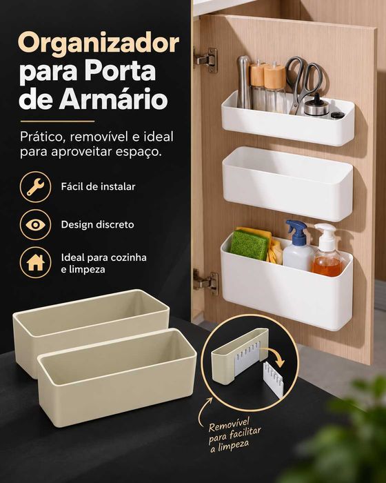 Organizador para Porta de Armário Removível | Cesto de Arrumação para Cozinha e Casa