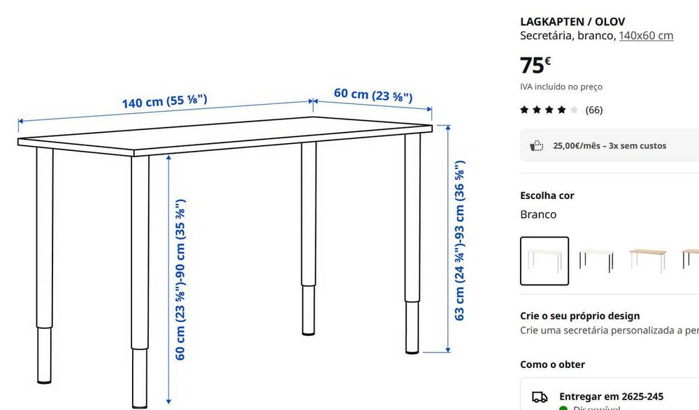 Conjunto Cama IKEA 160x200 + Colchão VALEVÅG + Secretária