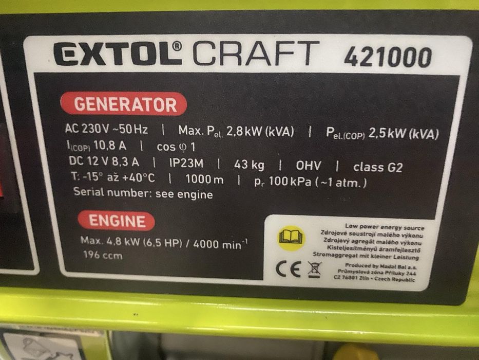 Генератор extol craft 421000