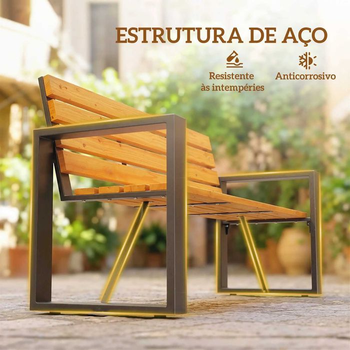 Banco de Jardim Exterior de 2 Lugares com Encosto e Assento Ripado em Madeira