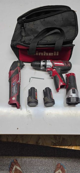 Aparafusadora com 2 baterias Einhell e lixadora Black&Decker com saco de transporte preço para os 2 artigos