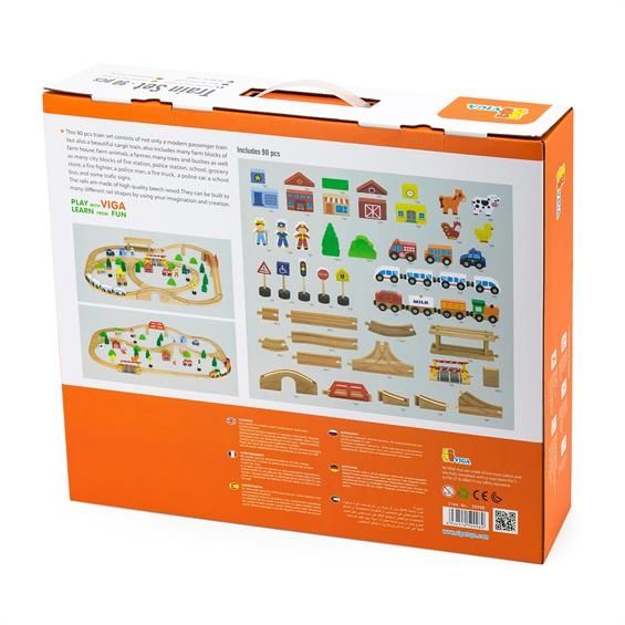 Деревянная железная дорога 90 элементов Viga toys