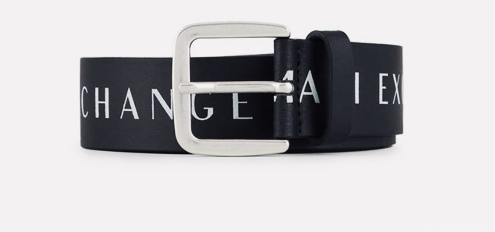 Pasek skóra Armani Exchange, unisex, czarny, logo 75 i 95 cm