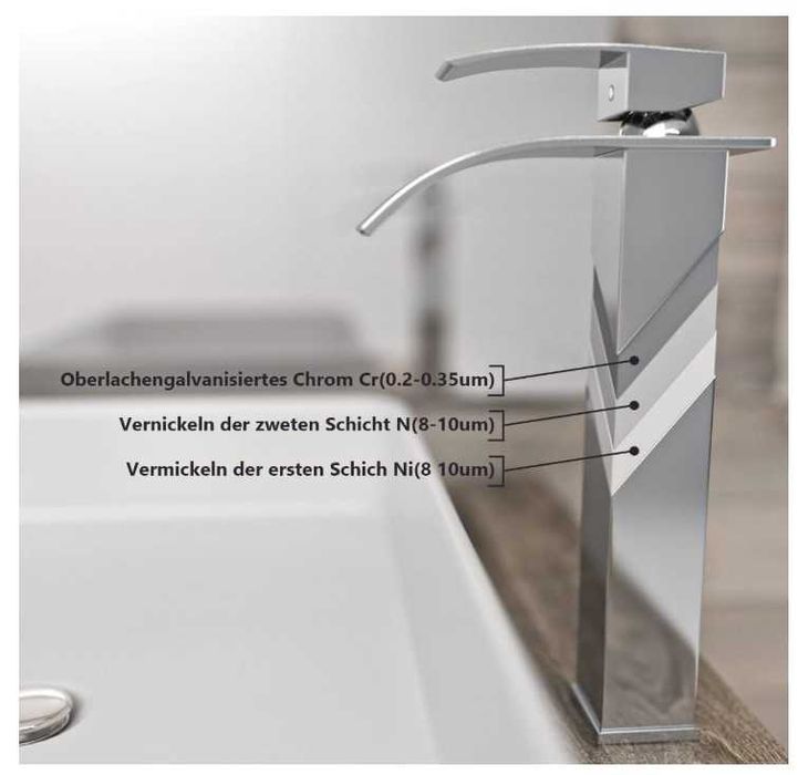 Wysoki kran łazienkowy Kadelg  + wąż 3/8" 60cm stal nierdzewna