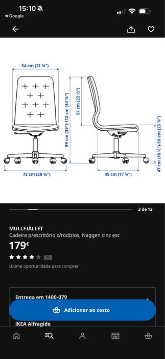 Cadeira escritório IKEA MULLFJÄLLET com braços