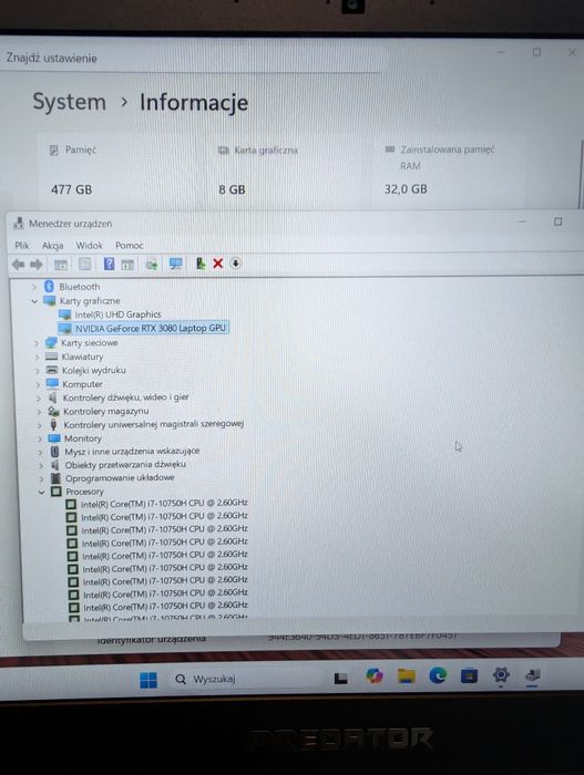 Acer Predator Helios 300 | RTX 3080 8GB | 32GB RAM | Nowa Bateria