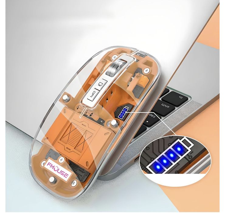 Миша мышка беспроводная прозора подсветка FMOUSE M133 магнітна