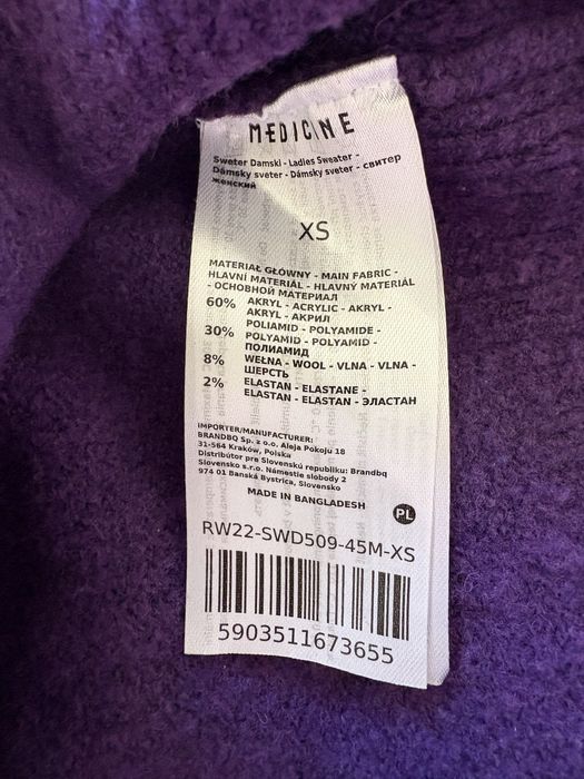 Fioletowy kardigan z domieszką wełny Medicine XS oversize