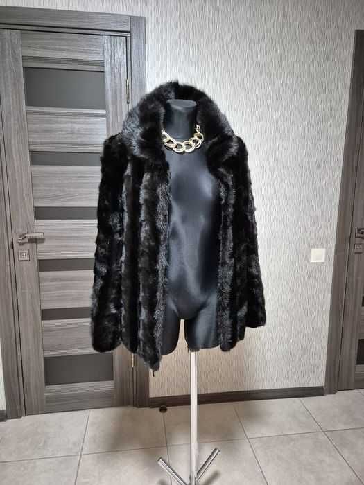 Шуба норкова натуральна чорна 46 розмір фабрична бренду Mykonos L-XL
