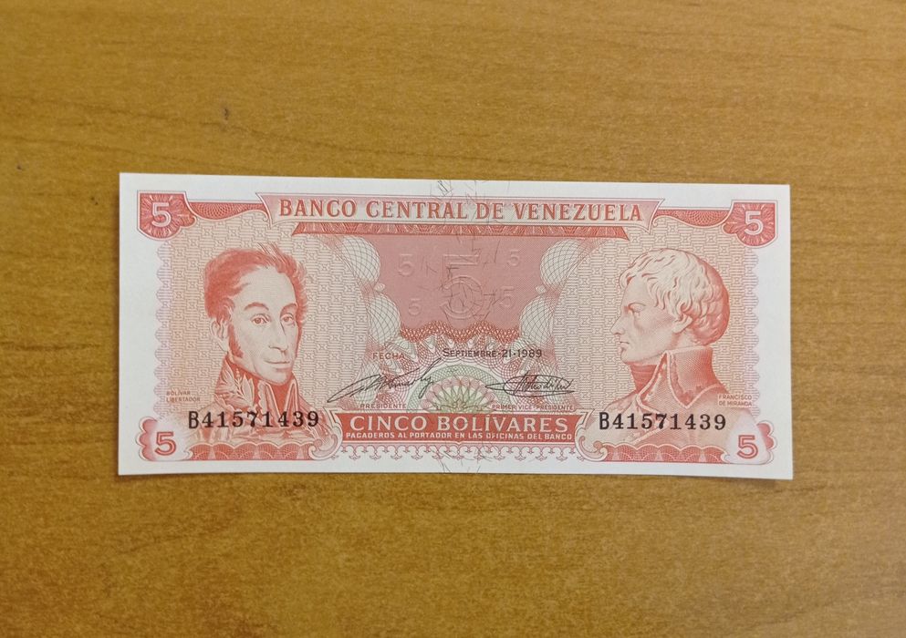 Банкнота Республики Венесуэла 5 боливаров 1989 года