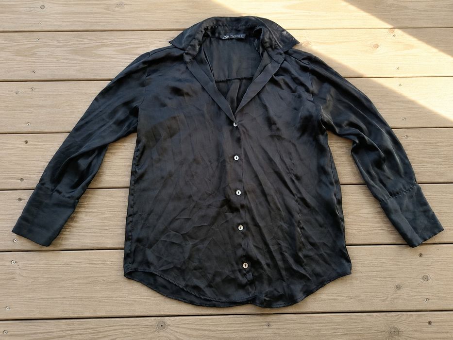 Camisa Zara Preta Acetinada XS | Zara Black Satin Shirt XS