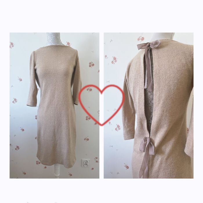 Swetrowa sukienka beżowa, brązowa S M