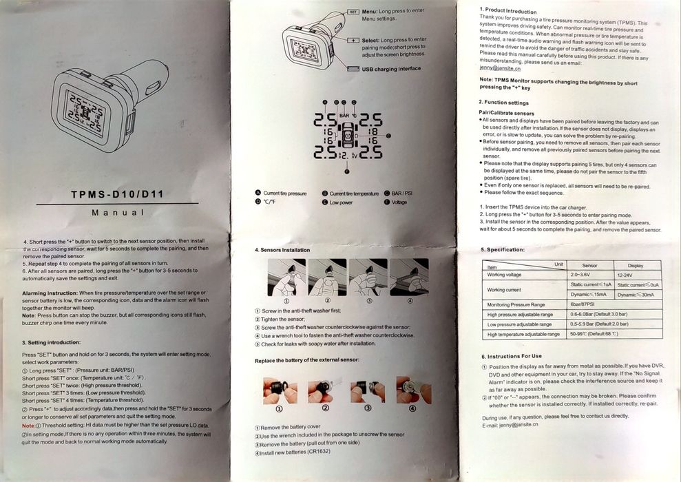 Sensor de pressão de pneus novo