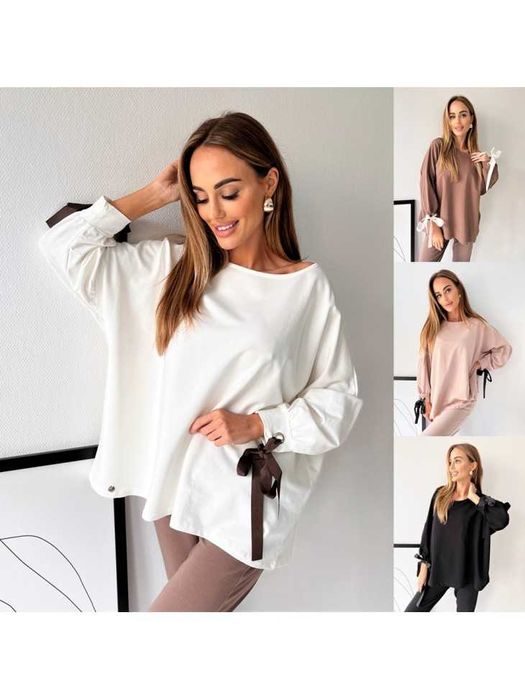 Laleli rewelacyjna bluza OVERSIZE r.uni do 48/50 BEŻ kokardy