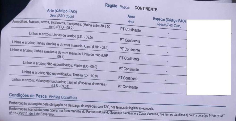 Barco Pesca Profissional + várias liçencas + varias narças incluidas