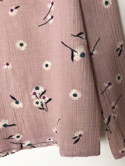 Urocza muślinowa bluzka kwiatuszki pudrowy róż, vintage handmade