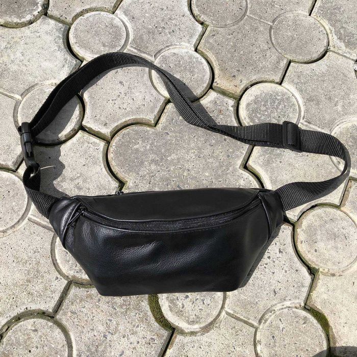 Шкіряна бананка, чоловіча сумка жіноча з натуральної шкіри, чорна