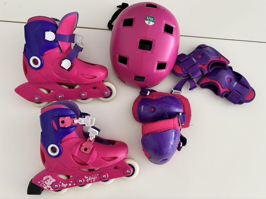 Patins criança Oxelo rosa violeta e proteções