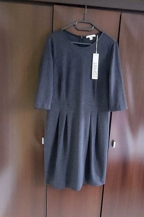 Elegancka sukienka ESPRIT | Wzór w jodełkę | Bawełna & Wiskoza| L