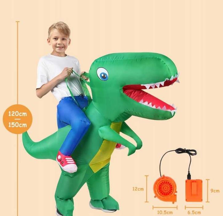 KOSTIUM DINOZAURA Dla dzieci Strój Halloween Karnawał Nadmuchiwany
