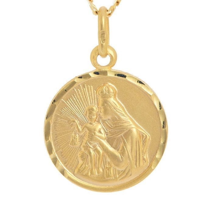 Złoty medalik pr. 585 Matka Boża Szkaplerzna Szkaplerz okrągły ZM112