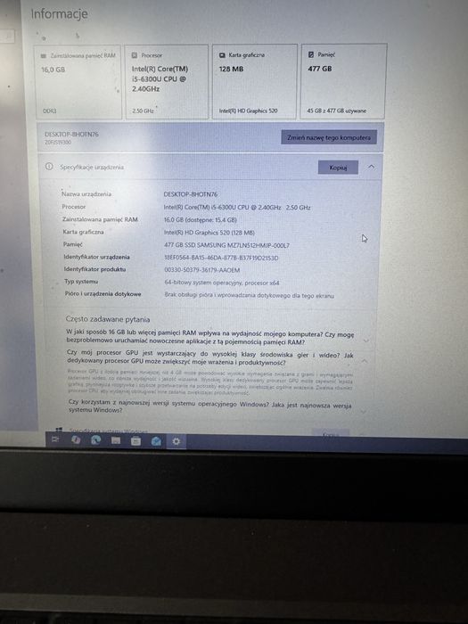 Lenovo T560 i5 6300 2.5Ghz/512 ssd/16 Gb ram