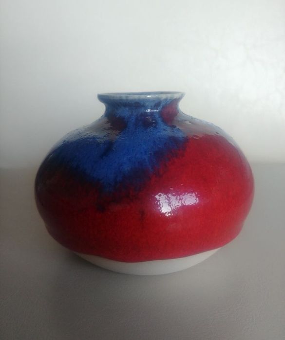 Wazonik handmade rękodzieło czerwono niebieski ceramika artystyczna