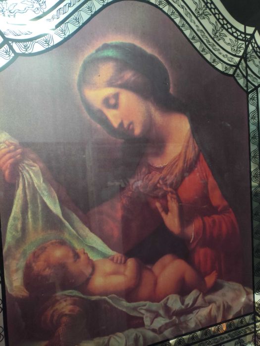 Quadro com imagem religiosa com espelho e moldura em óptimo estado