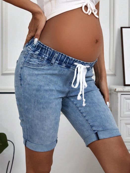 Spodenki Ciążowe Jeansowe Z Elastyczną Talią Niebieskie Shein L 40