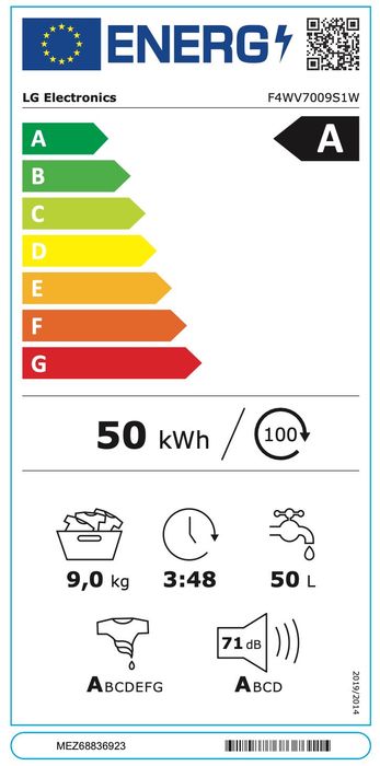 Máquina de Lavar LG | 9kg | 1400rpm | Classe A