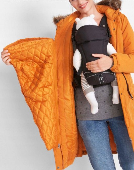 B.P.C płaszcz ciążowy z panelm na dziecko żółty musztardowy ^52