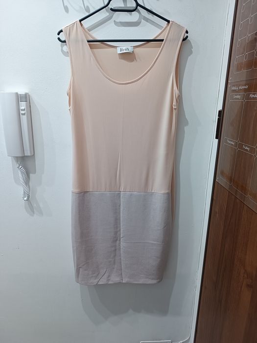 Elegancka sukienka damska pudrowy róż z narzutką 2w1 rozm. L na komunię, wesele, chrzciny
